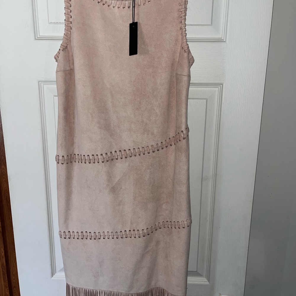 Buffalo David Bitton Blush Pink Suede Fringe Mini Dress